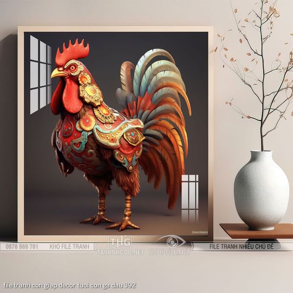 file tranh con giap decor tuoi con ga dau 392