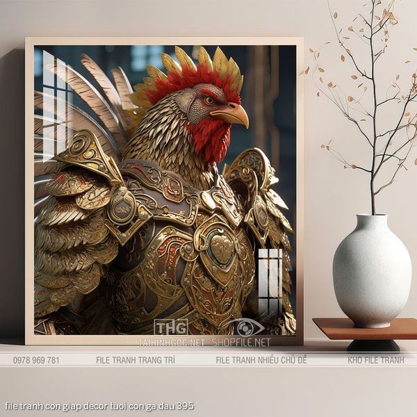 file tranh con giap decor tuoi con ga dau 395