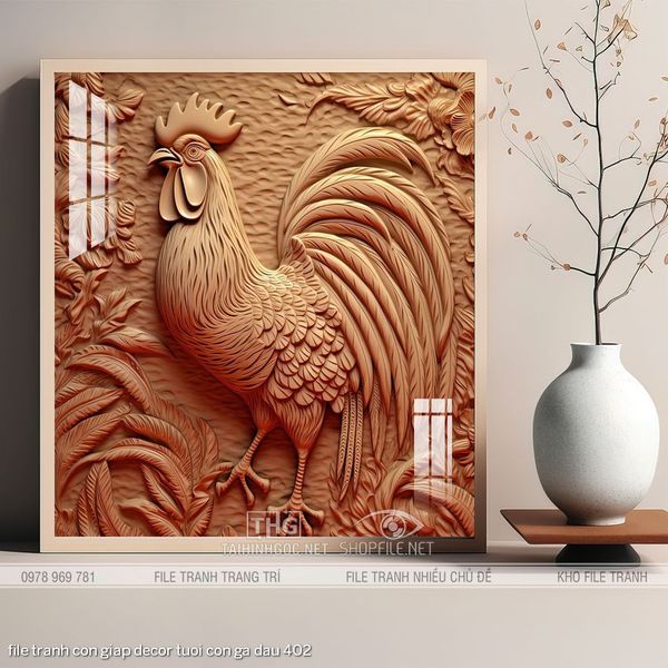 file tranh con giap decor tuoi con ga dau 402