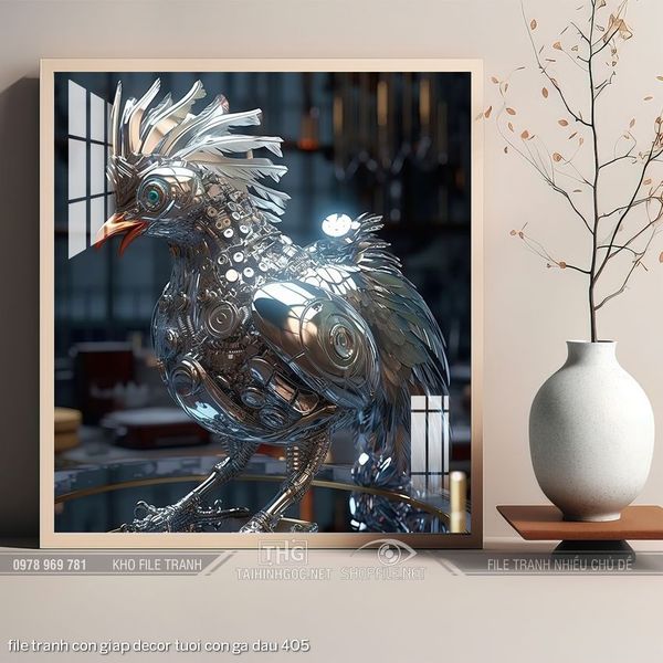 file tranh con giap decor tuoi con ga dau 405