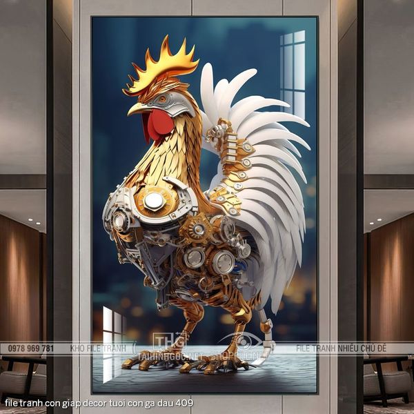 file tranh con giap decor tuoi con ga dau 409