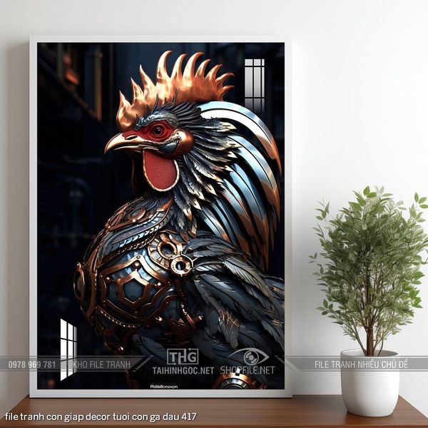 file tranh con giap decor tuoi con ga dau 417