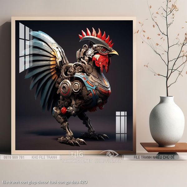 file tranh con giap decor tuoi con ga dau 420