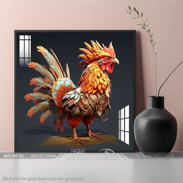 file tranh con giap decor tuoi con ga dau 421