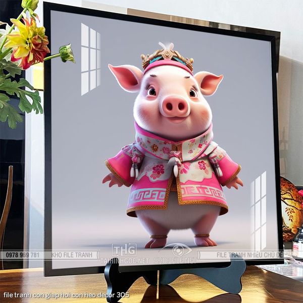 file tranh con giap hoi con heo decor 305