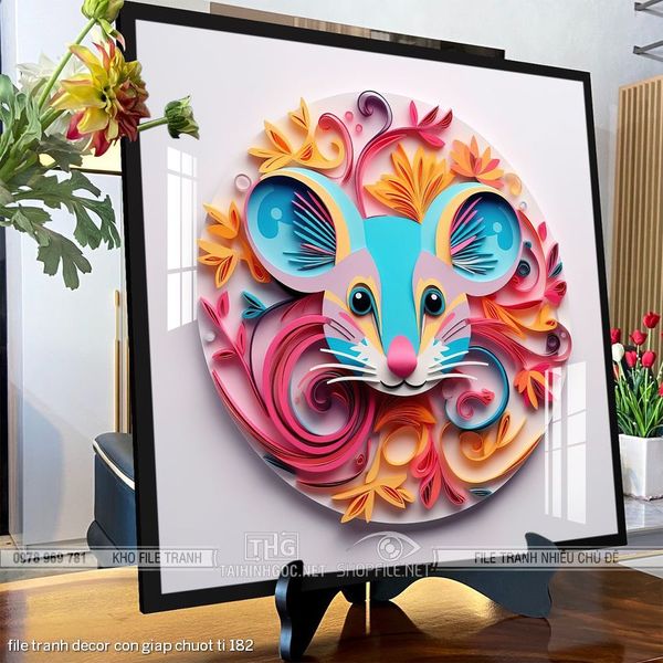 file tranh decor con giap chuot ti 182