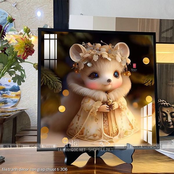 file tranh decor con giap chuot ti 306