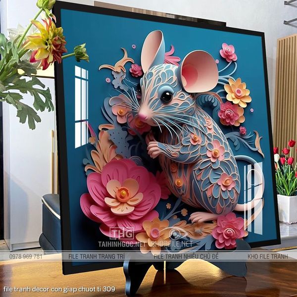 file tranh decor con giap chuot ti 309