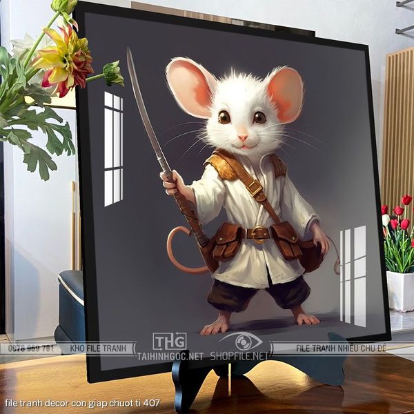 file tranh decor con giap chuot ti 407