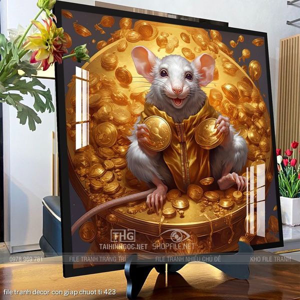 file tranh decor con giap chuot ti 423