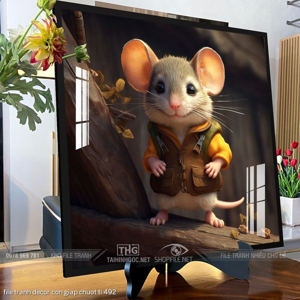file tranh decor con giap chuot ti 492