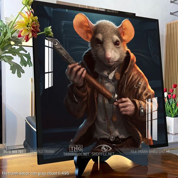 file tranh decor con giap chuot ti 495