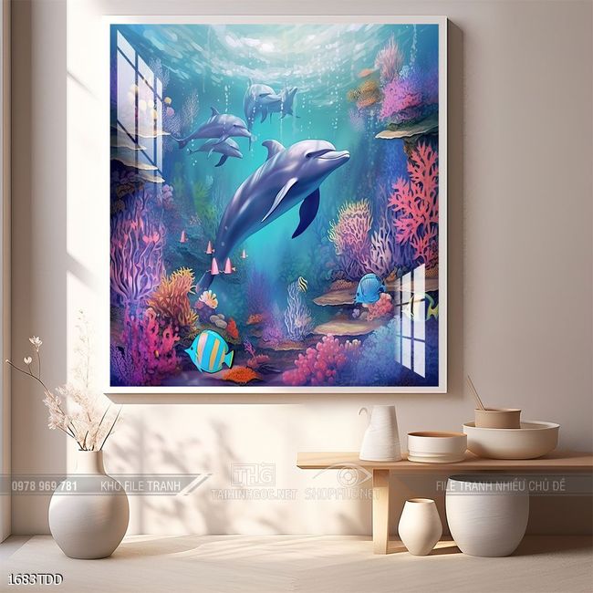 Tranh cá heo decor trang trí tường nhà