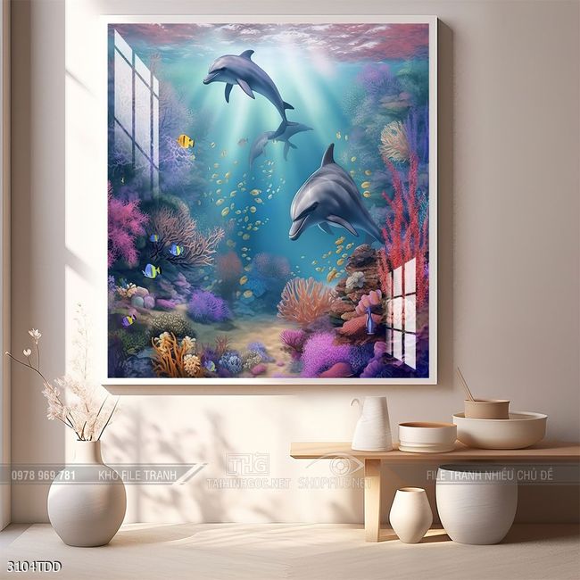 Tranh cá heo decor trang trí tường nhà