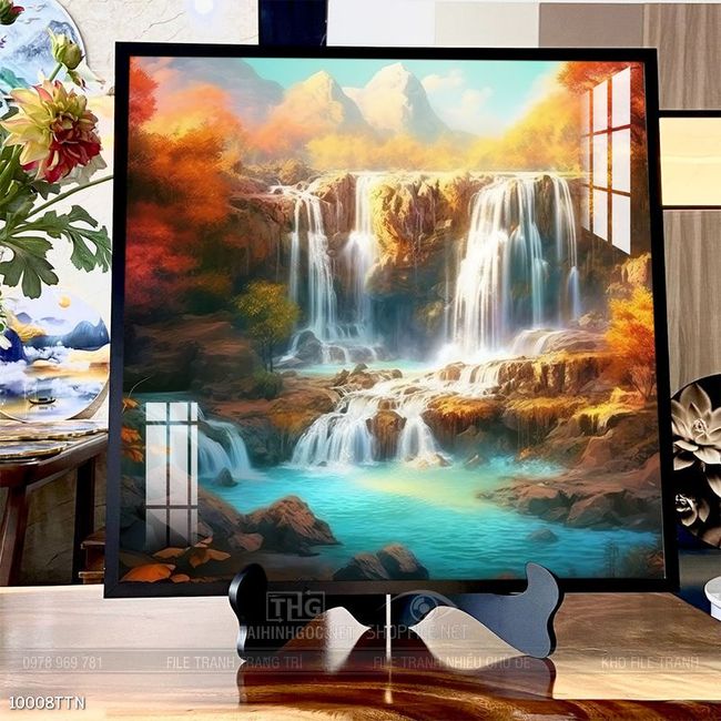 Tranh phon thủy sông, núi và mặt trời