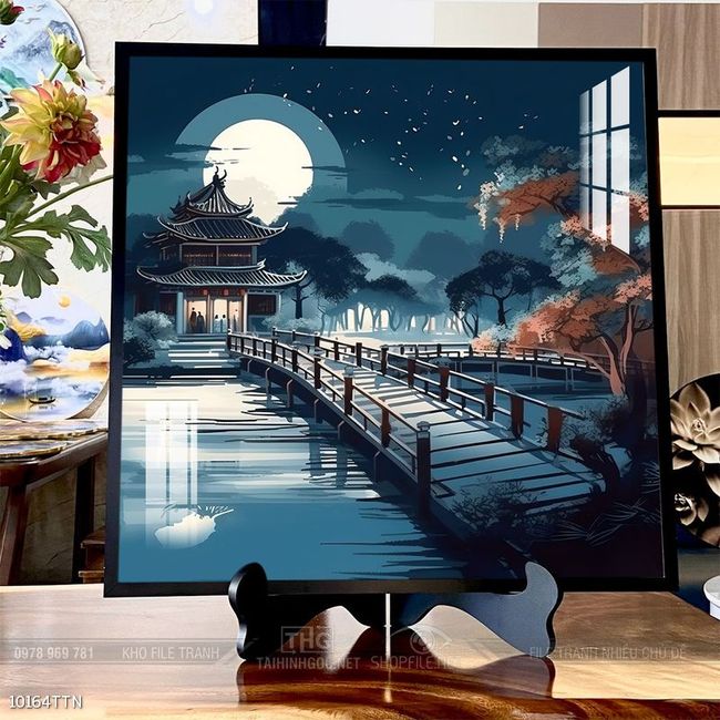 Tranh phon thủy sông, núi và mặt trời