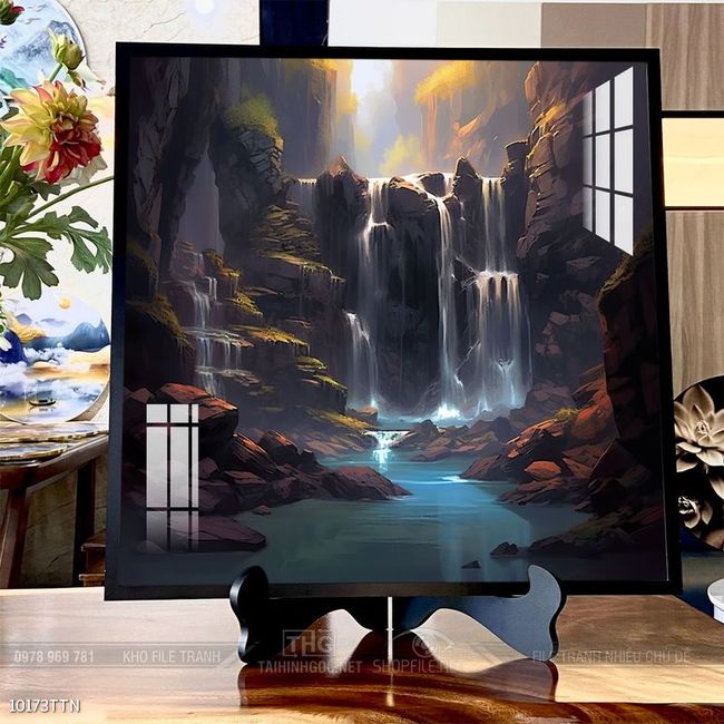 Tranh phon thủy sông, núi và mặt trời