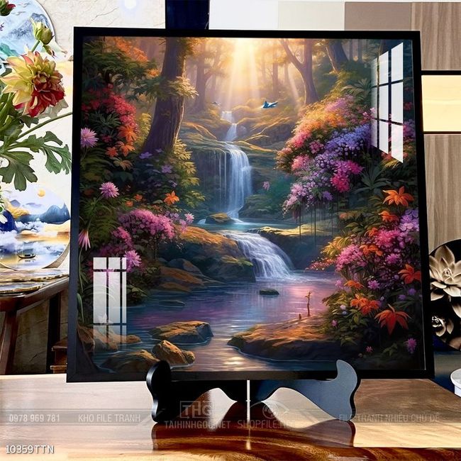 Tranh phon thủy sông, núi và mặt trời