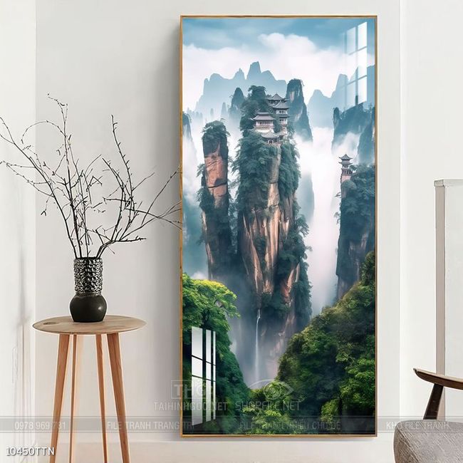 Tranh phon thủy sông, núi và mặt trời