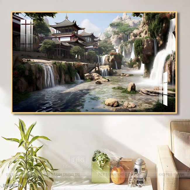 Tranh phon thủy sông, núi và mặt trời