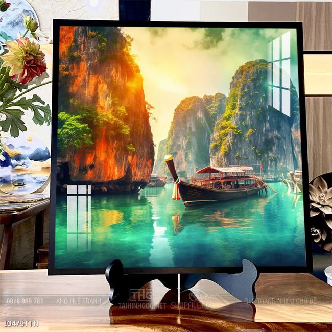 Tranh phon thủy sông, núi và mặt trời