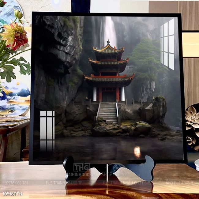 Tranh phon thủy sông, núi và mặt trời