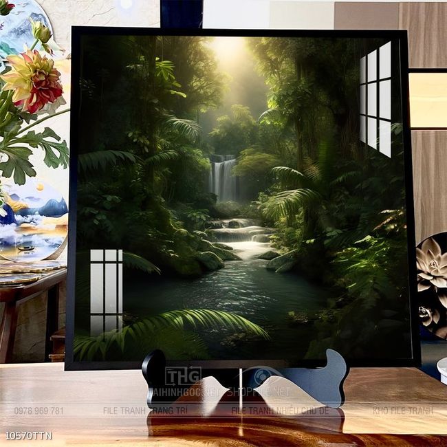 Tranh phon thủy sông, núi và mặt trời