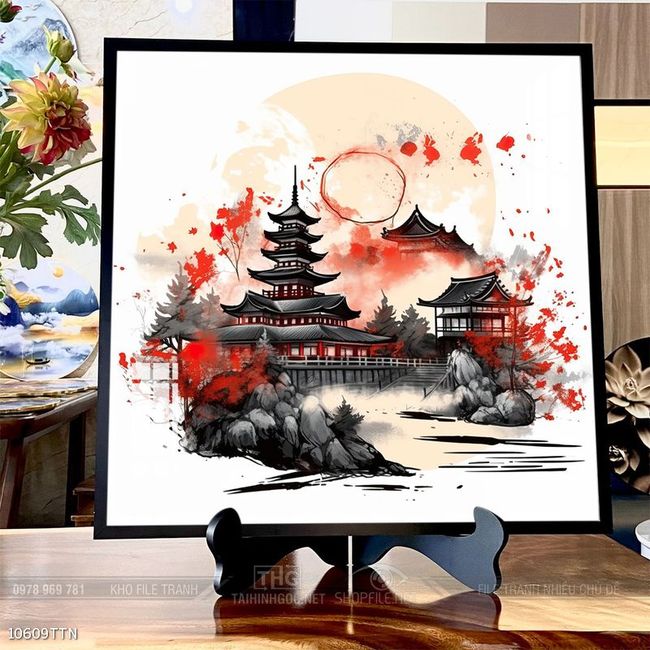 Tranh phon thủy sông, núi và mặt trời