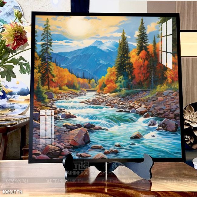 Tranh phon thủy sông, núi và mặt trời