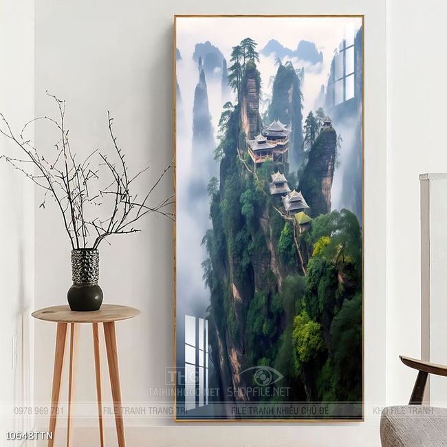 Tranh phon thủy sông, núi và mặt trời