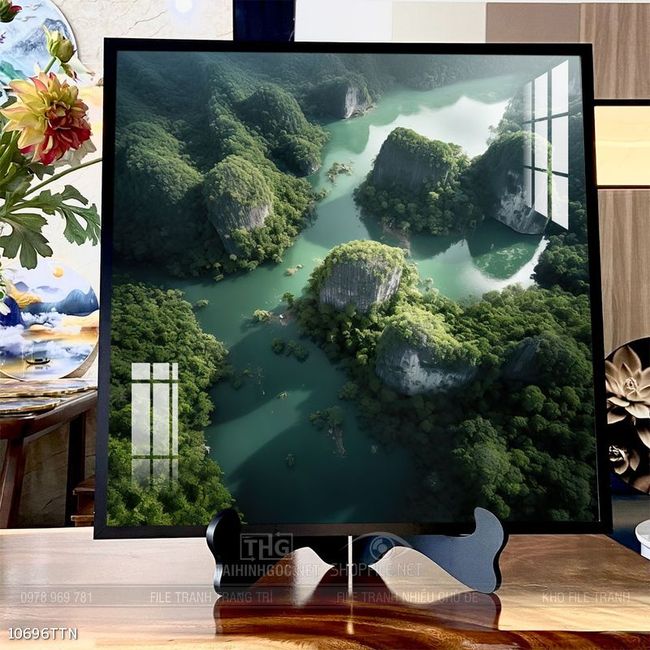 Tranh phon thủy sông, núi và mặt trời