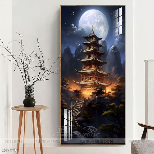 Tranh phon thủy sông, núi và mặt trời