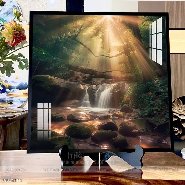 Tranh phon thủy sông, núi và mặt trời