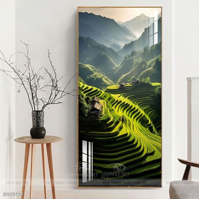 Tranh phon thủy sông, núi và mặt trời