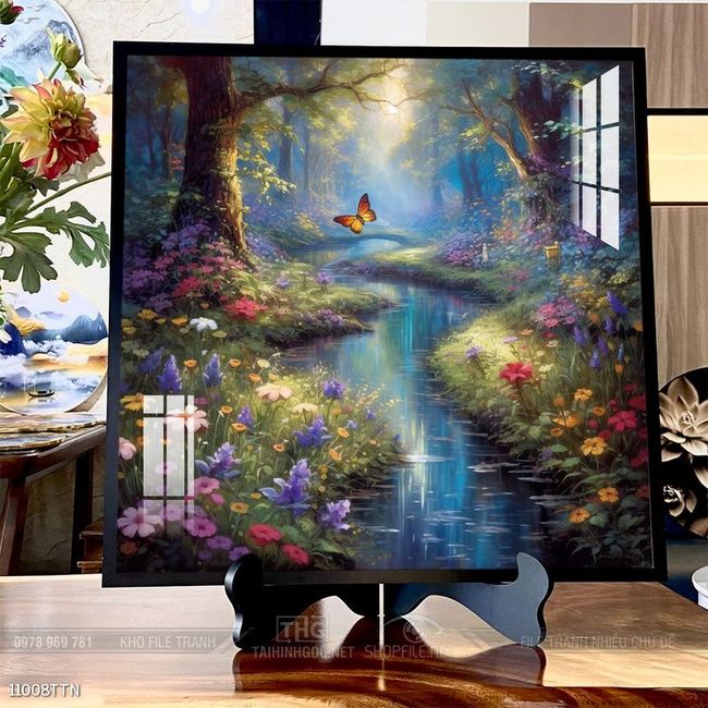 Tranh phon thủy sông, núi và mặt trời