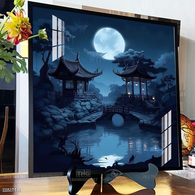 Tranh phon thủy sông, núi và mặt trời