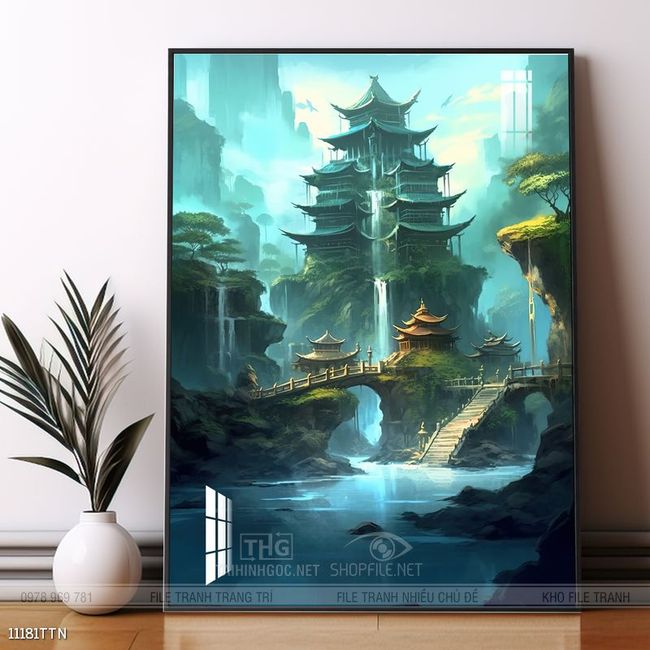 Tranh phon thủy sông, núi và mặt trời