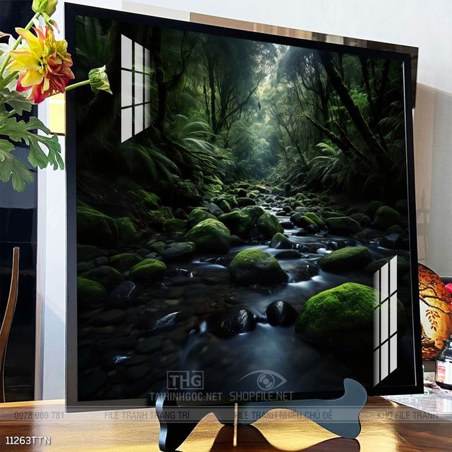 Tranh phon thủy sông, núi và mặt trời