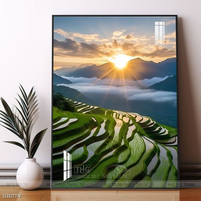 Tranh phon thủy sông, núi và mặt trời