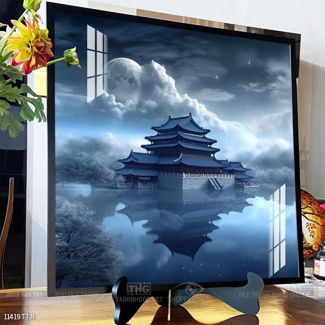 Tranh phon thủy sông, núi và mặt trời
