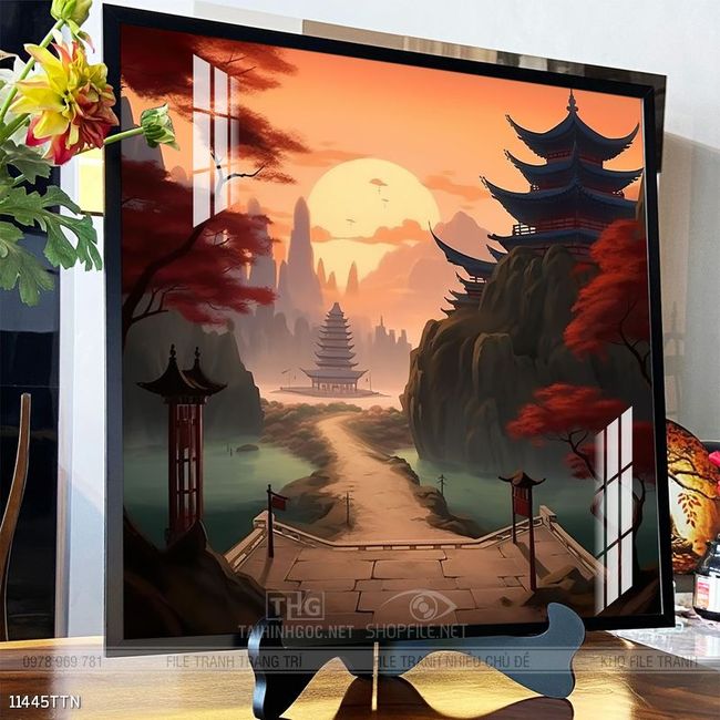 Tranh phon thủy sông, núi và mặt trời
