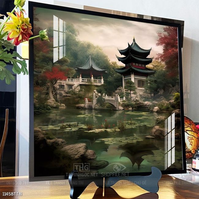 Tranh phon thủy sông, núi và mặt trời