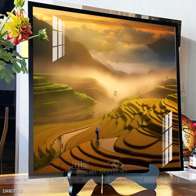 Tranh phon thủy sông, núi và mặt trời