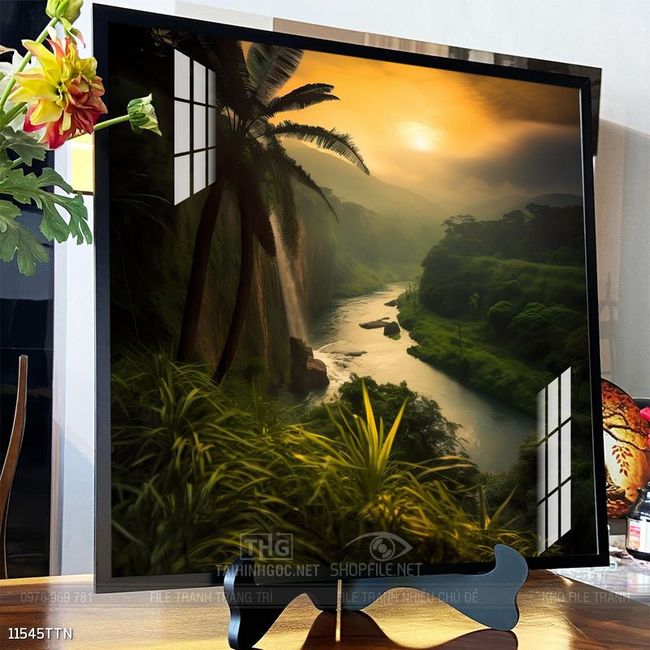 Tranh phon thủy sông, núi và mặt trời