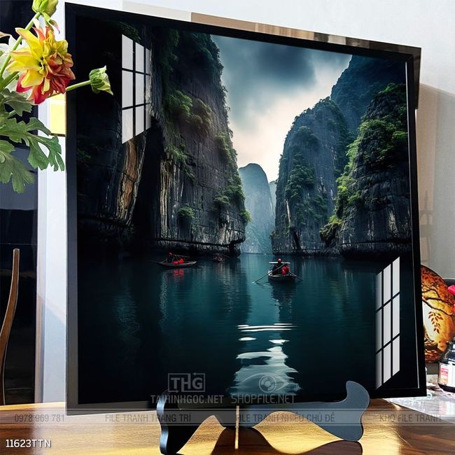 Tranh phon thủy sông, núi và mặt trời