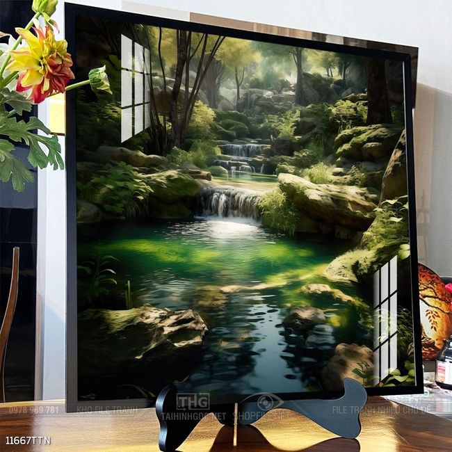 Tranh phon thủy sông, núi và mặt trời