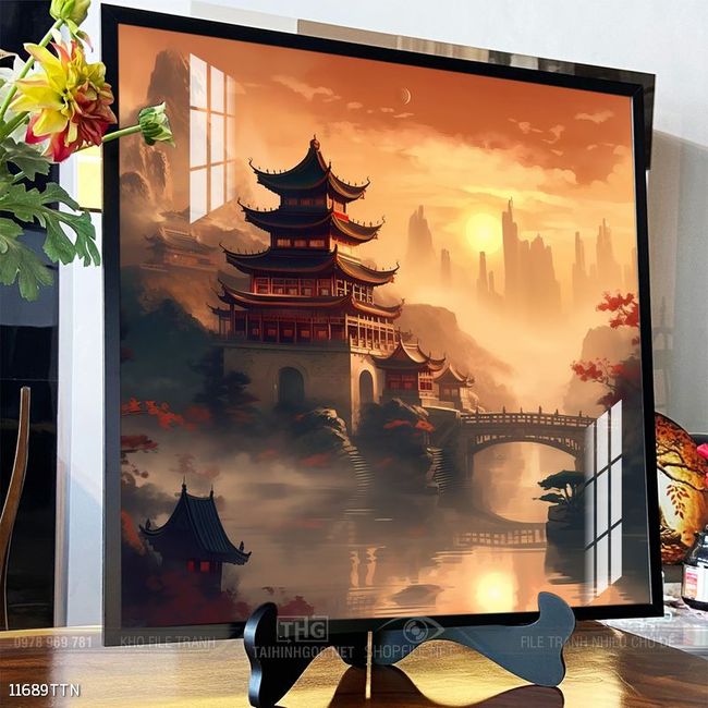 Tranh phon thủy sông, núi và mặt trời