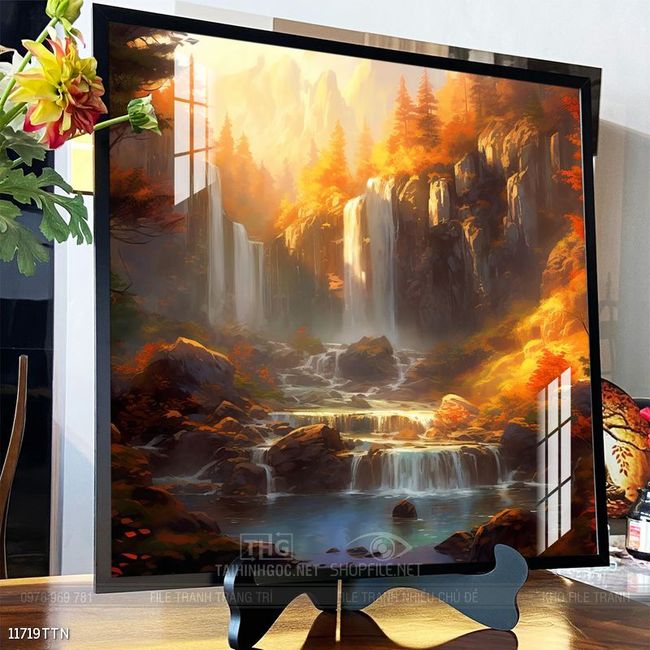 Tranh phon thủy sông, núi và mặt trời