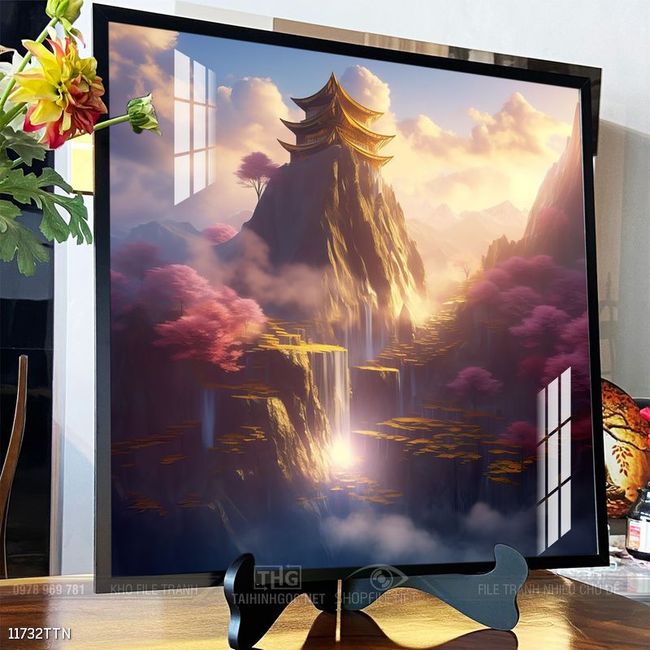 Tranh phon thủy sông, núi và mặt trời