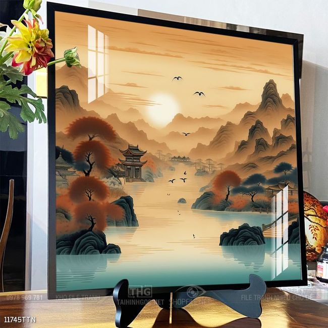 Tranh phon thủy sông, núi và mặt trời